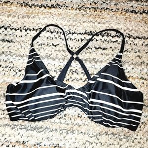 ATHLETA Black Base & White Stripes Y Back Adjustable Straps Bikini Top 34 D/DD